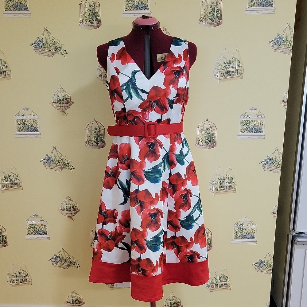 ✨3/$45✨ Nikibiki Red and White Fit and Flare Midi Dress for Wedding Guest